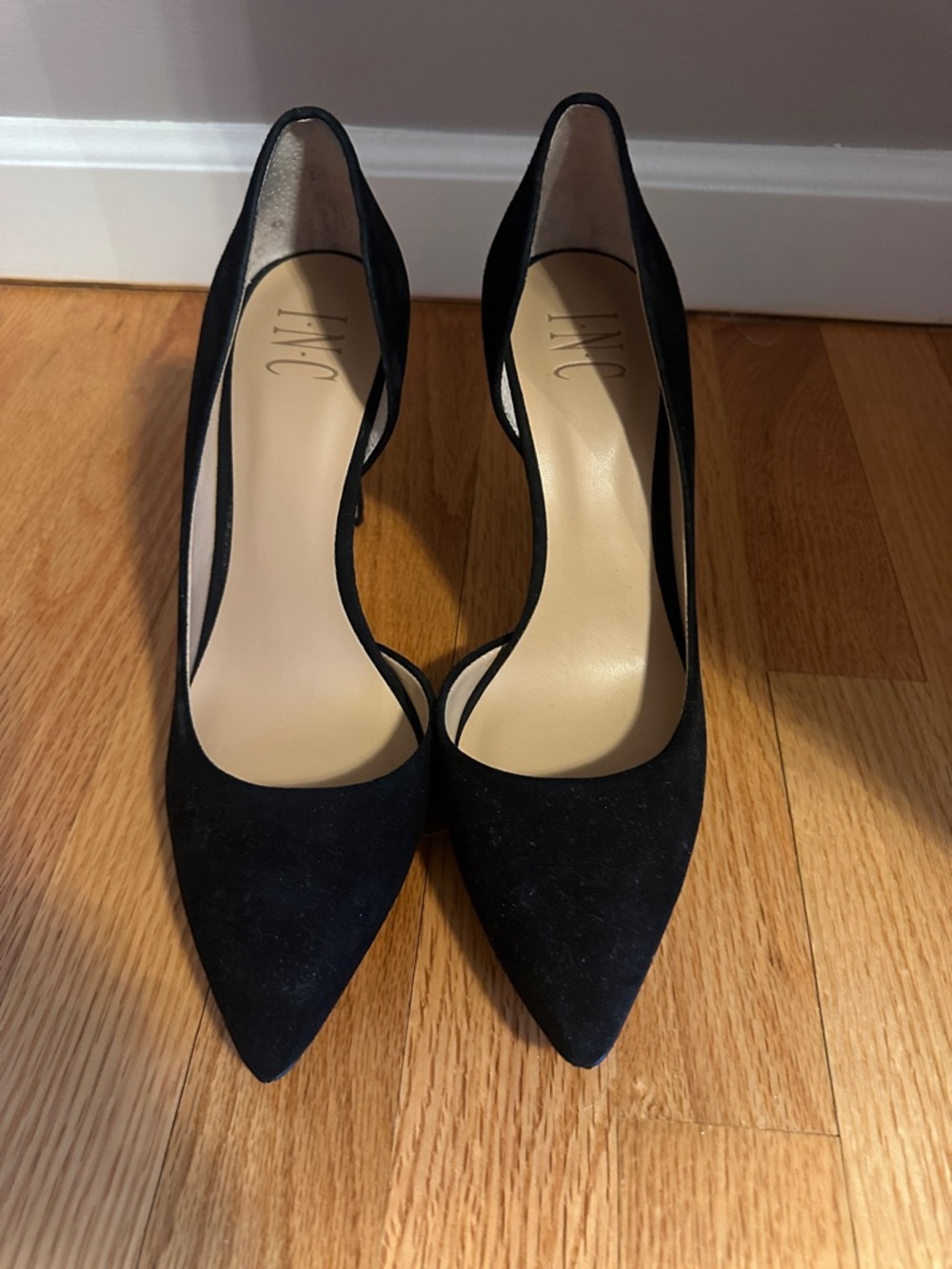 INC International Concepts Black Suede Pointed-Toe D'Orsay Heels